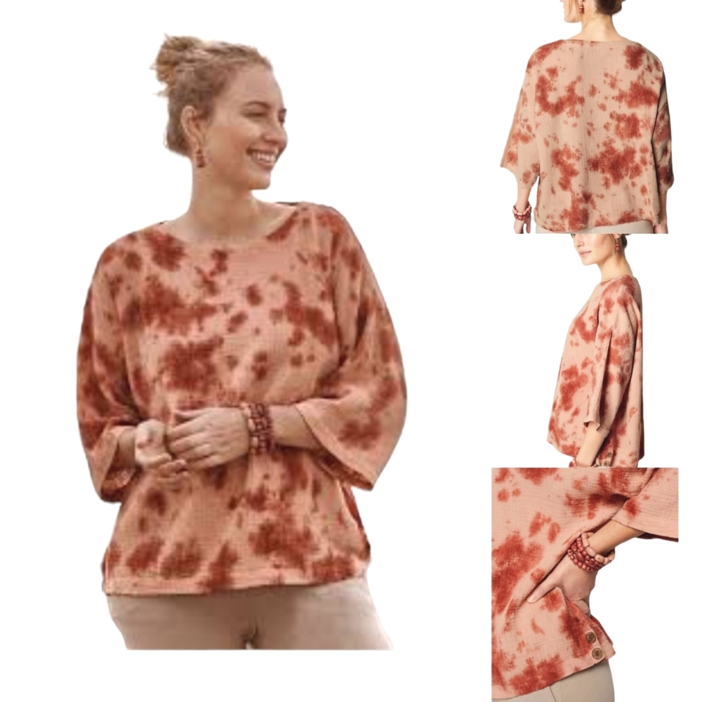 Pure Jill Side-Button Kimono-Sleeve Top Size Medium